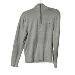 Tommy Hilfiger Quarter Zip Sweater Gray Size Large Academia Preppy 1/4 Zip